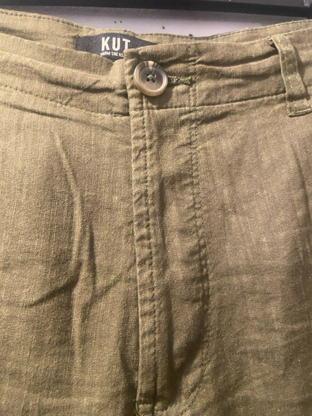 KUT From The Kloth Olive Green Linen Blend Relaxed Straight Leg Pants Size 12 - Picture 6 of 9